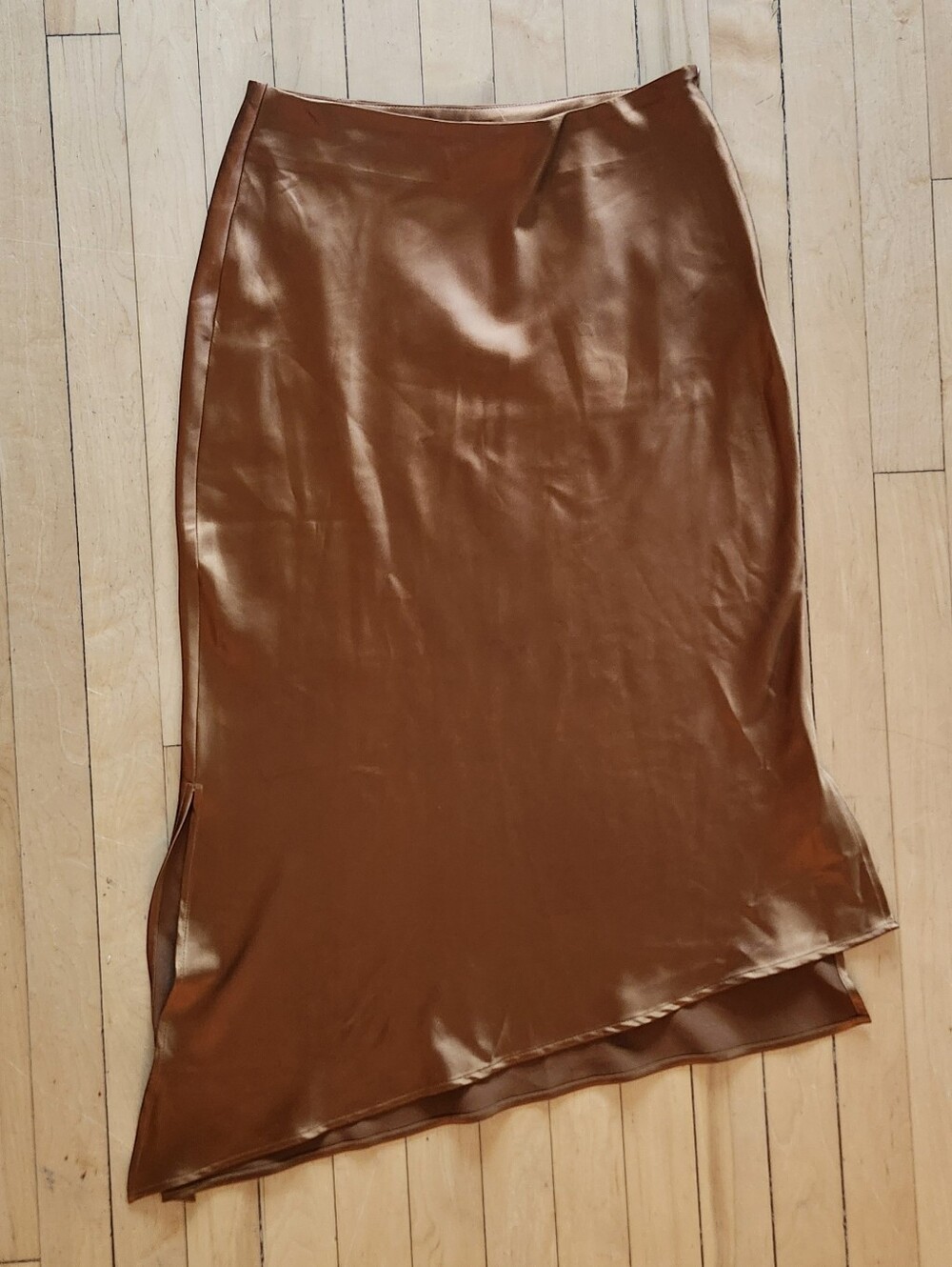 Commense Satin Asymmetrical Midi Skirt, Burn Orange, New With Tags